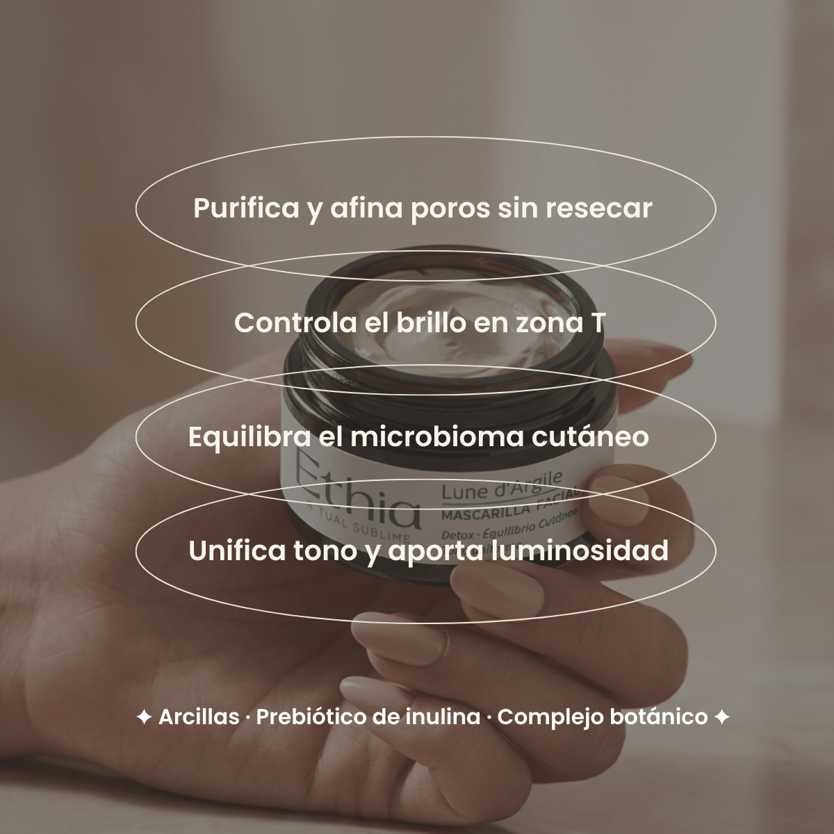 Lune d'Argile · Mascarilla Facial de arcillas Purificante  · Beneficios Prebiotéco detox | Dermocosmética Limpia - Ethia