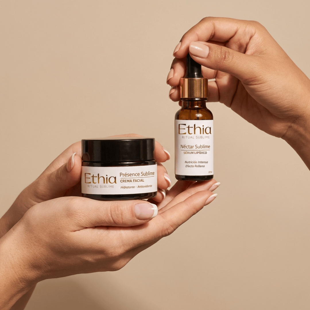 Pack Duo foto manos · Ritual Antiedad Piel Madura · Crema hidratante y serum relleno | Dermocosmética Limpia - Ethia